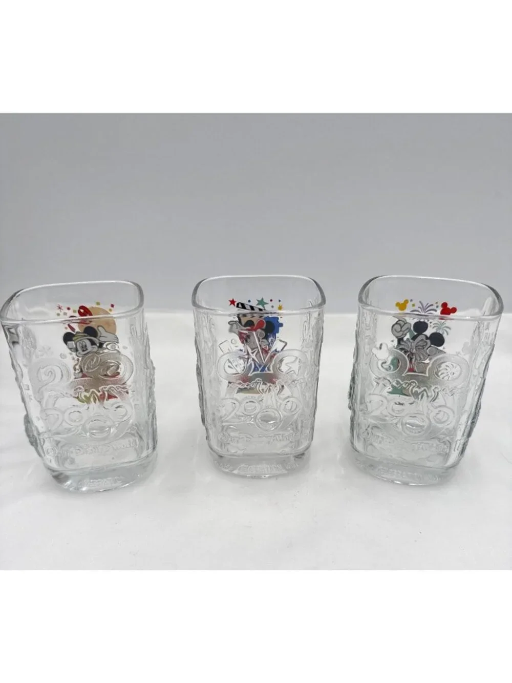 VTG McDonalds Disney World 2000 Celebration Glass Set Of 3 Mickey Mouse Design